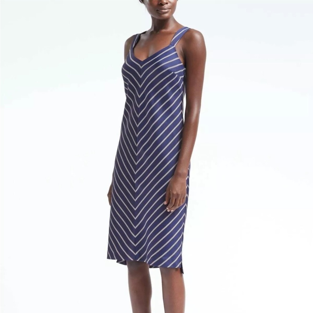 Banana Republic Navy Blue Diagonal Striped Dress NWT